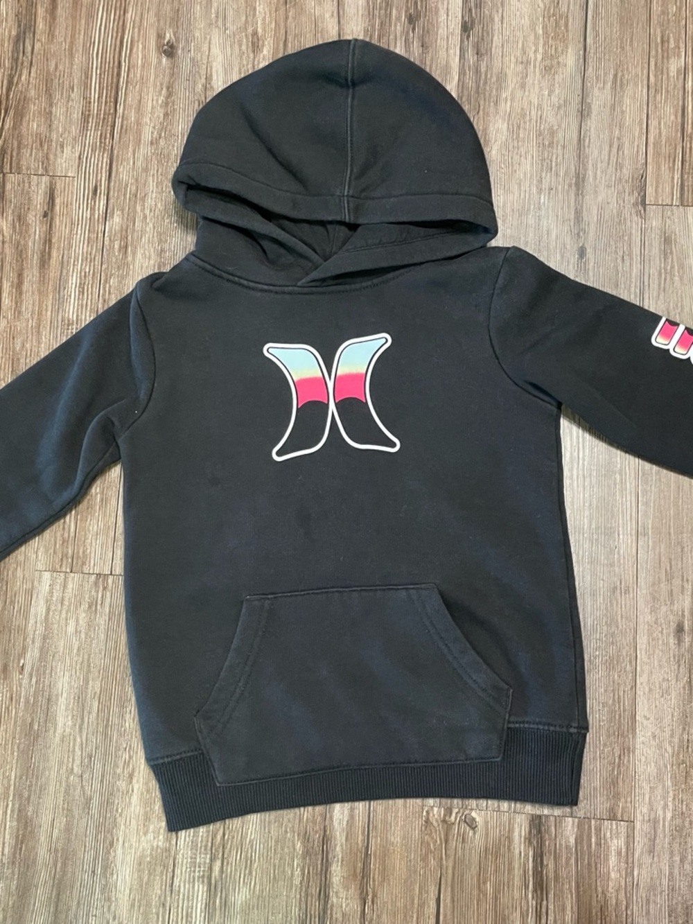 Hurley Black Hoodie with Pink & Teal Logo for Kids